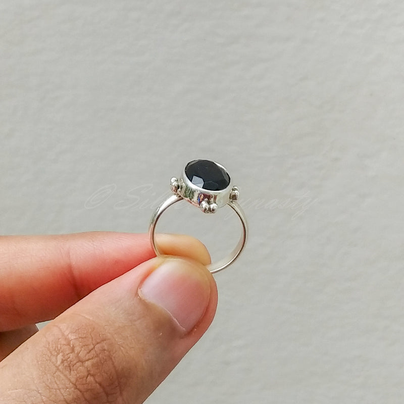 'Minimalist' Black Onyx 925 Solid Sterling Silver Ring