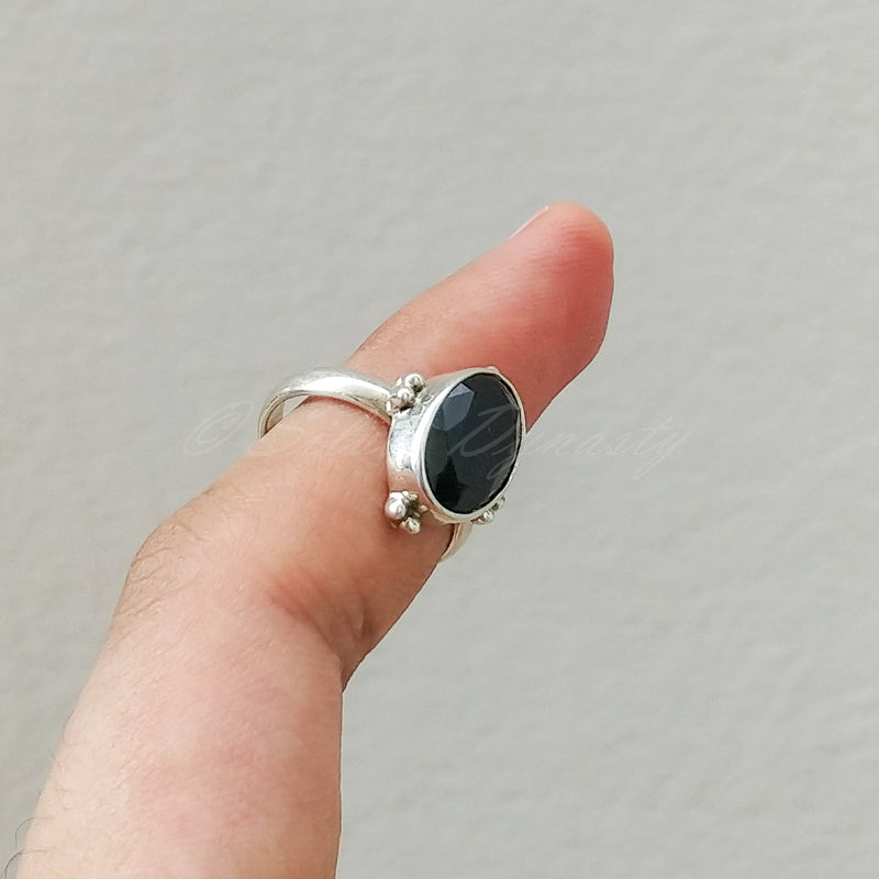 'Minimalist' Black Onyx 925 Solid Sterling Silver Ring