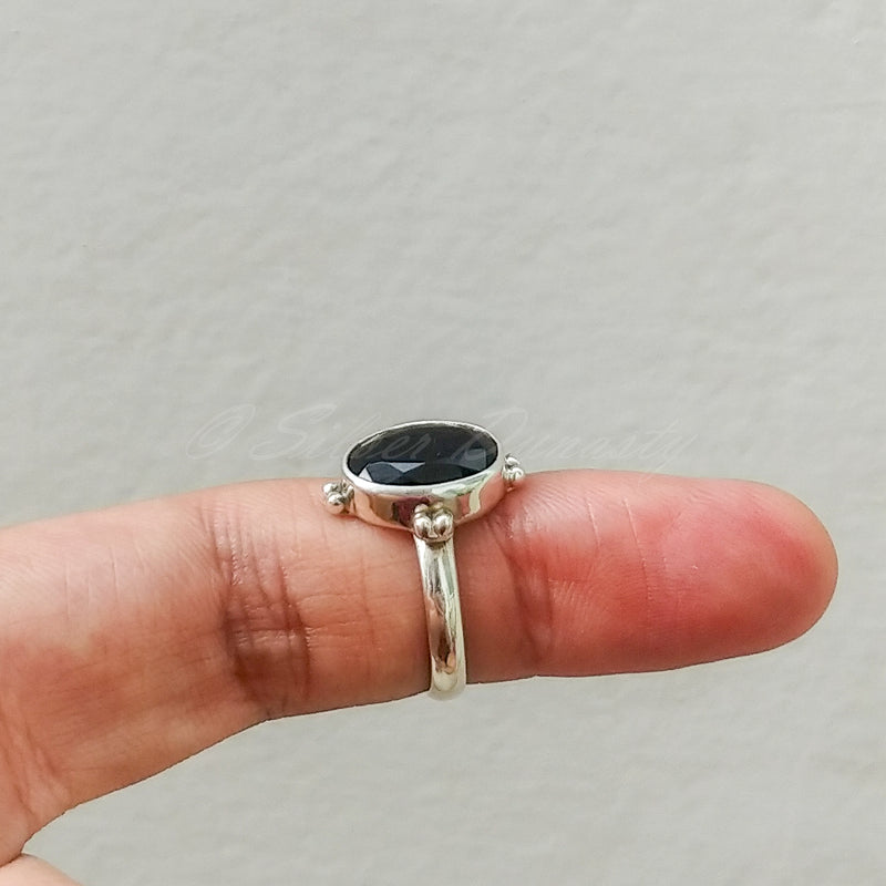 'Minimalist' Black Onyx 925 Solid Sterling Silver Ring