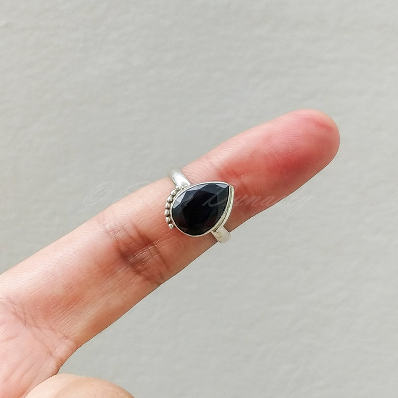 'Modern' Black Onyx 925 Solid Sterling Silver Ring