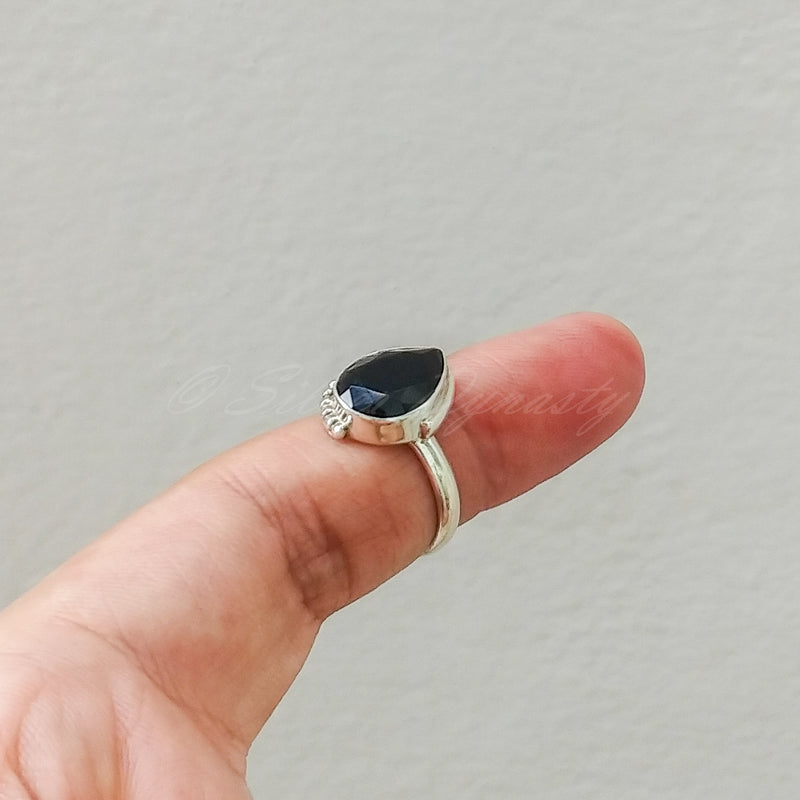 'Modern' Black Onyx 925 Solid Sterling Silver Ring