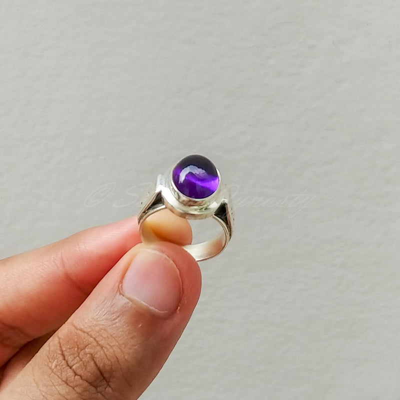 'Boho' Amethyst 925 Solid Sterling Silver Ring