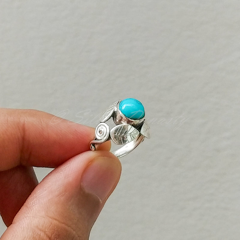 'Leaf' Turquoise 925 Solid Sterling Silver Ring