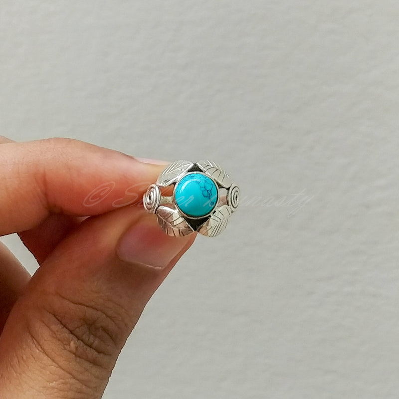 'Leaf' Turquoise 925 Solid Sterling Silver Ring