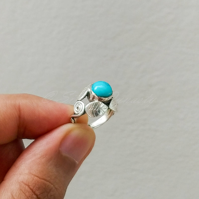 'Leaf' Turquoise 925 Solid Sterling Silver Ring