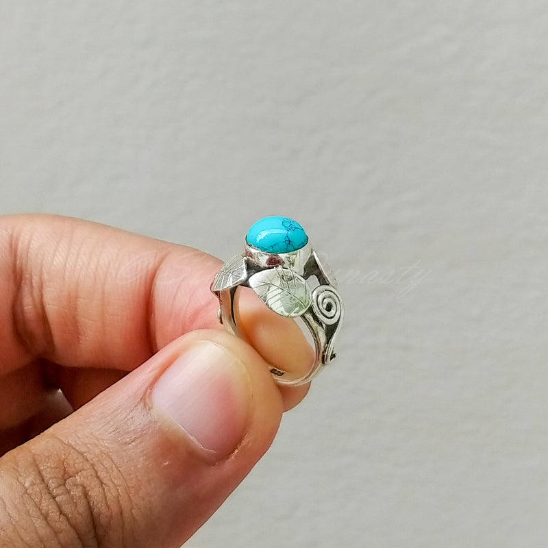 'Leaf' Turquoise 925 Solid Sterling Silver Ring