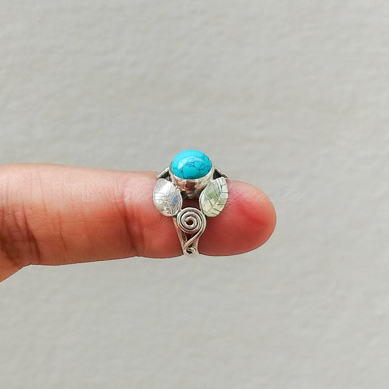 'Leaf' Turquoise 925 Solid Sterling Silver Ring