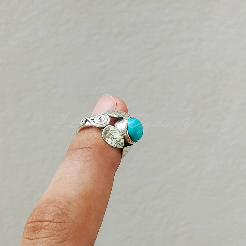 'Leaf' Turquoise 925 Solid Sterling Silver Ring