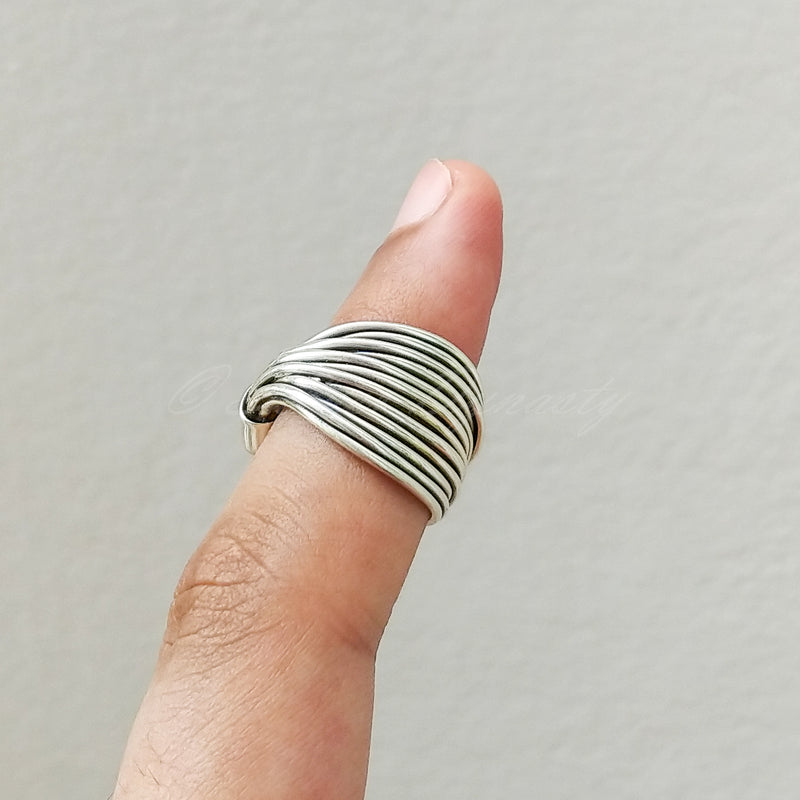 'Modern' Stack Semi-Open 925 Solid Sterling Silver Ring