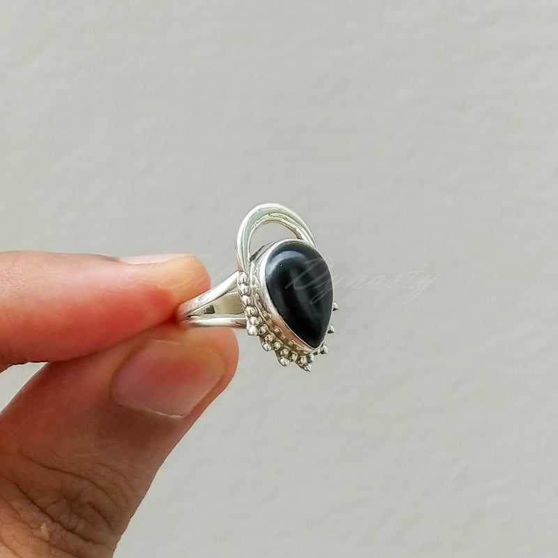 'Fortuna' Black Onyx 925 Solid Sterling Silver Ring