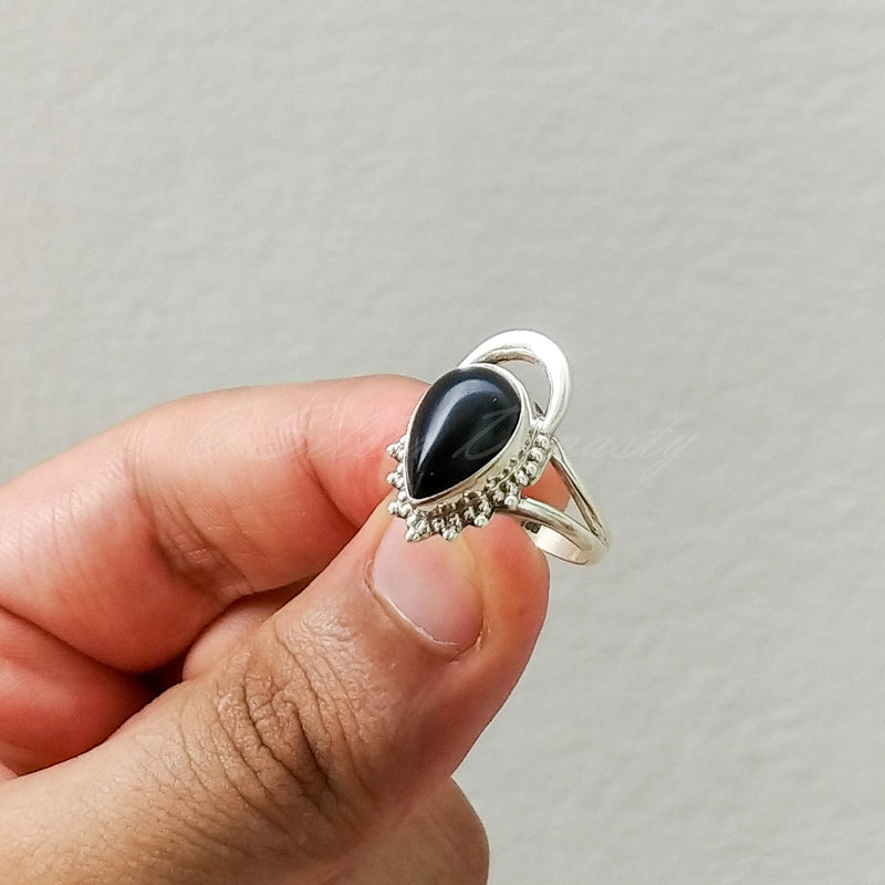 'Fortuna' Black Onyx 925 Solid Sterling Silver Ring