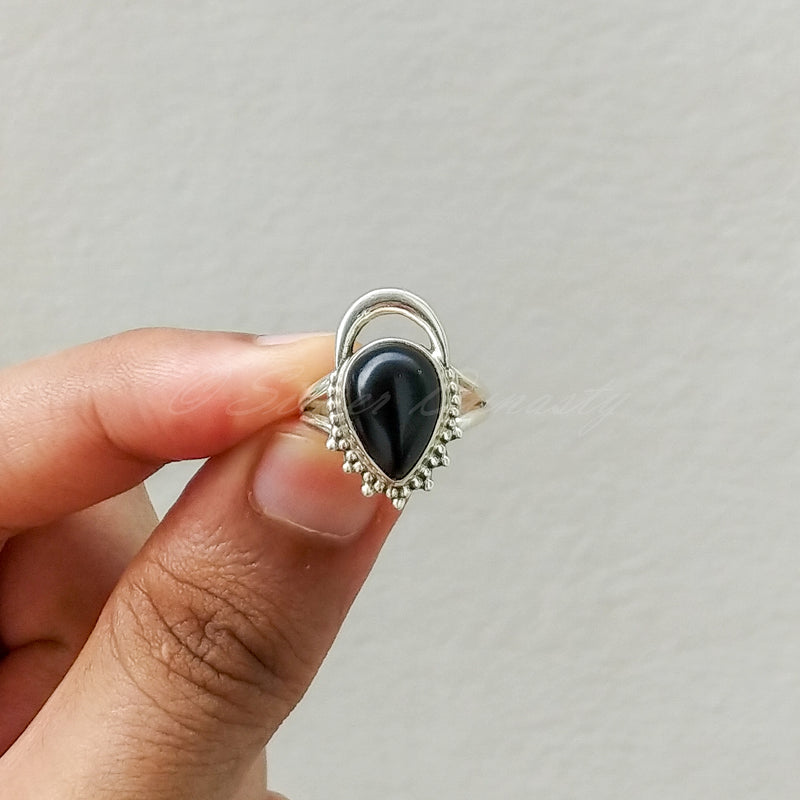 'Fortuna' Black Onyx 925 Solid Sterling Silver Ring