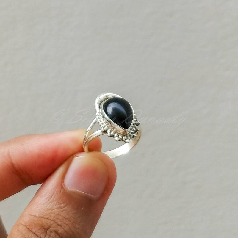 'Fortuna' Black Onyx 925 Solid Sterling Silver Ring