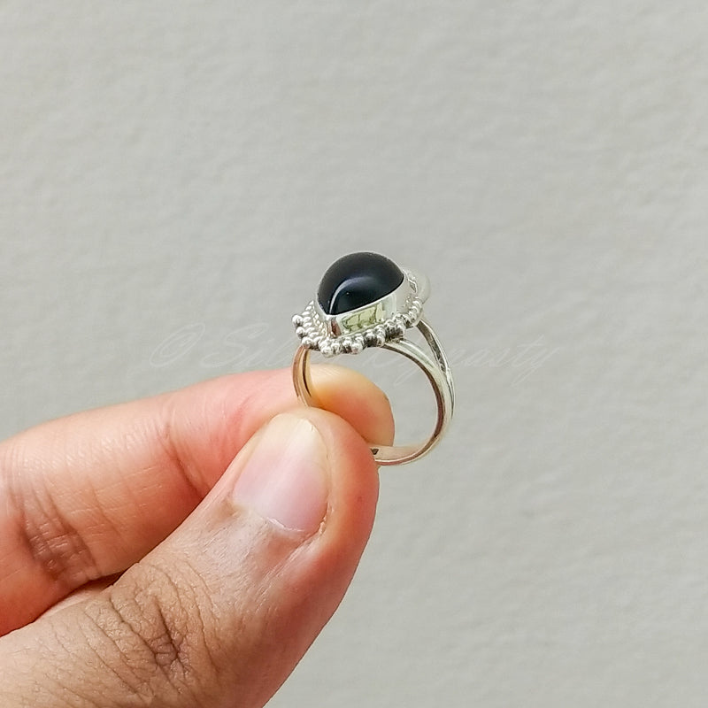 'Fortuna' Black Onyx 925 Solid Sterling Silver Ring