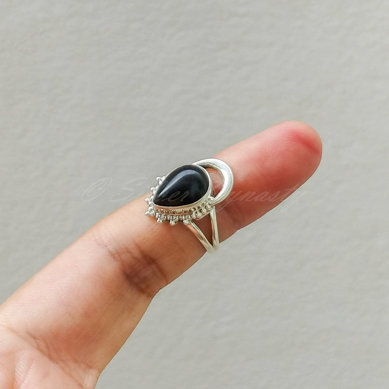 'Fortuna' Black Onyx 925 Solid Sterling Silver Ring