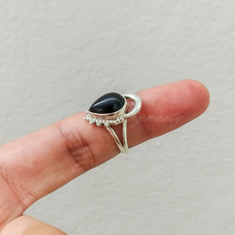 'Fortuna' Black Onyx 925 Solid Sterling Silver Ring