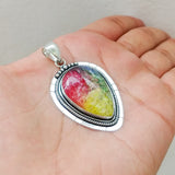 'Firework' Tri Color Druzy 925 Solid Sterling Silver Pendant