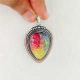 'Firework' Tri Color Druzy 925 Solid Sterling Silver Pendant