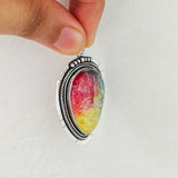 'Firework' Tri Color Druzy 925 Solid Sterling Silver Pendant