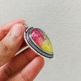 'Firework' Tri Color Druzy 925 Solid Sterling Silver Pendant