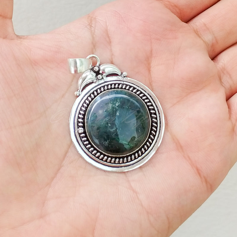 'Boho' Moss Agate 925 Solid Sterling Silver Pendant