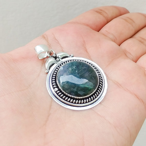 'Boho' Moss Agate 925 Solid Sterling Silver Pendant