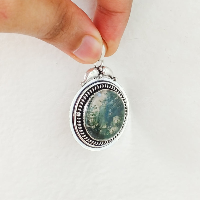 'Boho' Moss Agate 925 Solid Sterling Silver Pendant