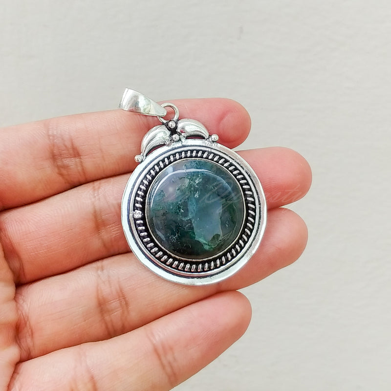 'Boho' Moss Agate 925 Solid Sterling Silver Pendant