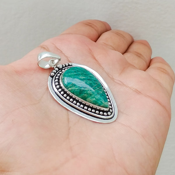 'Boho' Amazonite 925 Solid Sterling Silver Pendant