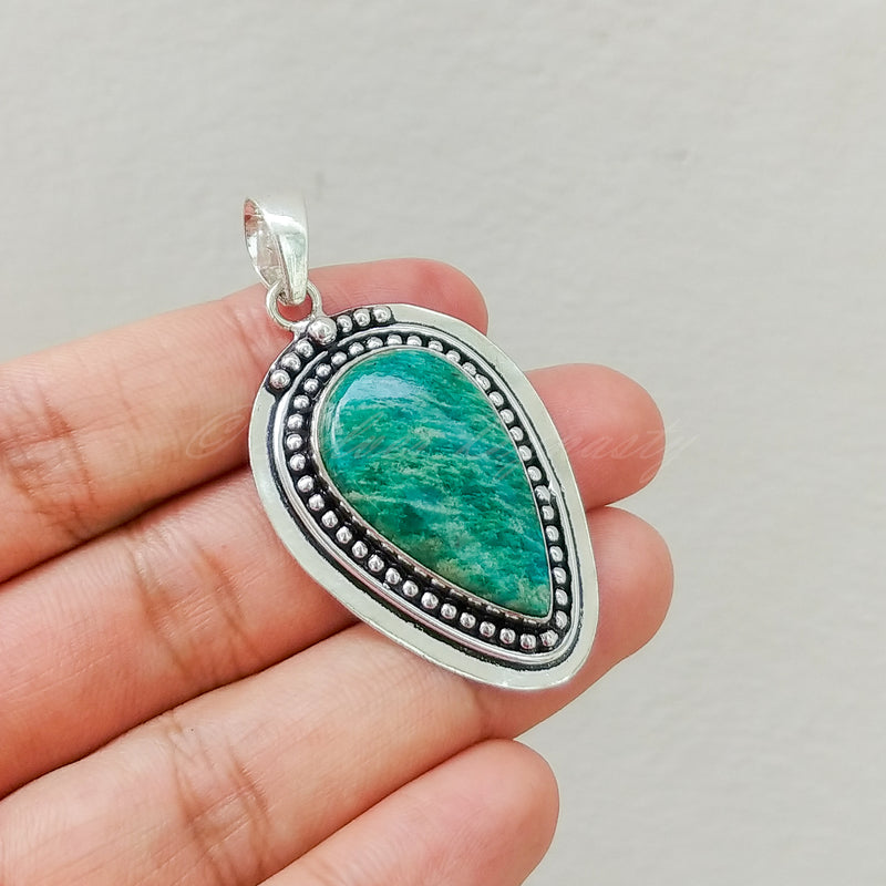 'Boho' Amazonite 925 Solid Sterling Silver Pendant