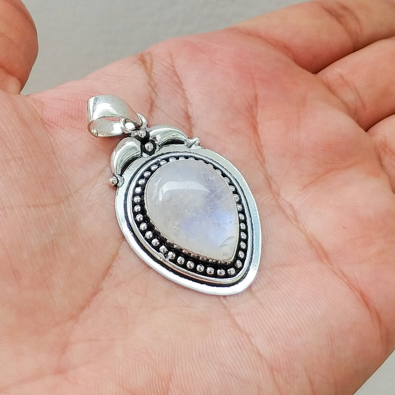 'Boho' Rainbow Moonstone 925 Solid Sterling Silver Pendant