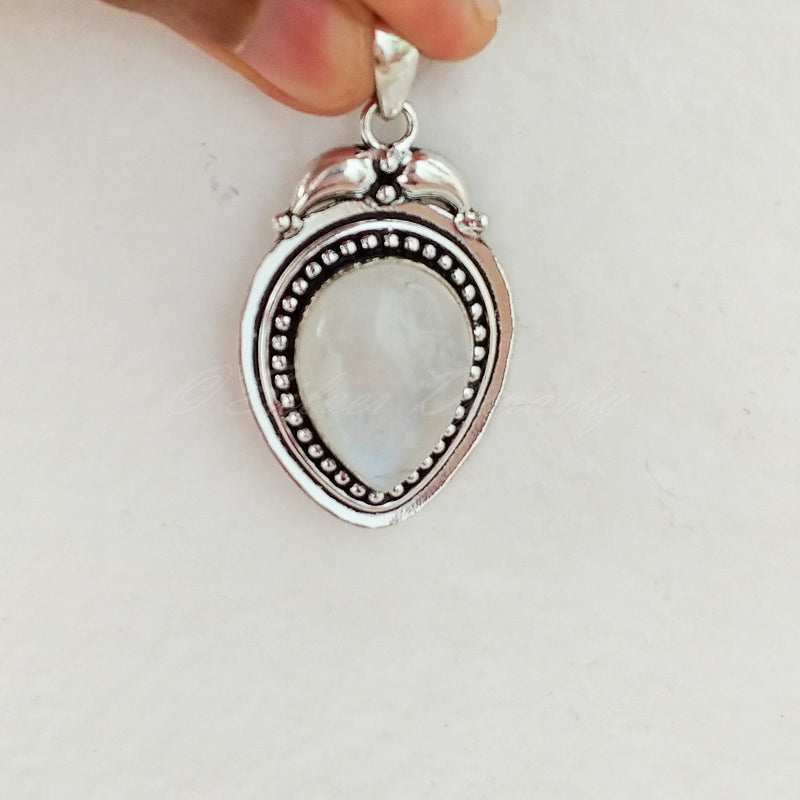 'Boho' Rainbow Moonstone 925 Solid Sterling Silver Pendant