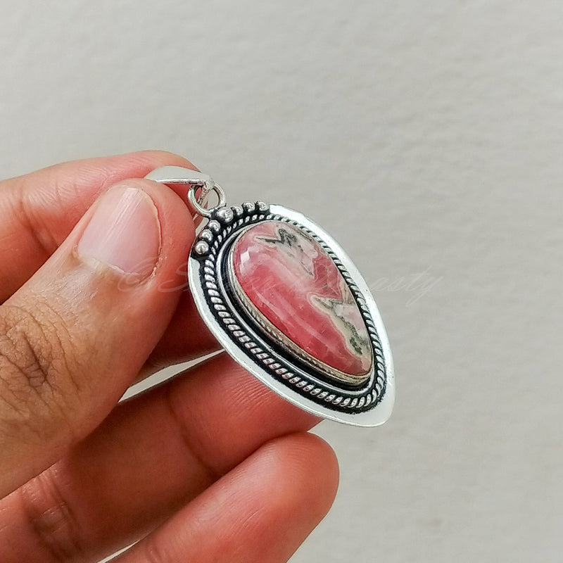 'Bohmin' Rhodonite 925 Solid Sterling Silver Pendant