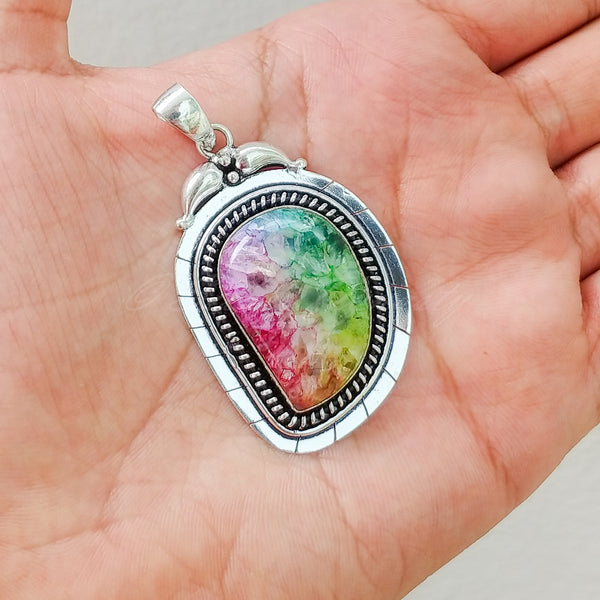 'Boho' Tricolor Druzy 925 Solid Sterling Silver Pendant