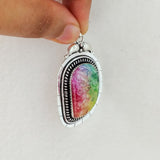 'Boho' Tricolor Druzy 925 Solid Sterling Silver Pendant