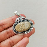 'Boho' Fossil Coral 925 Solid Sterling Silver Pendant