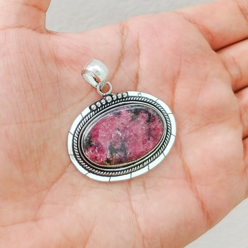 'Boho' Rhodonite 925 Solid Sterling Silver Pendant