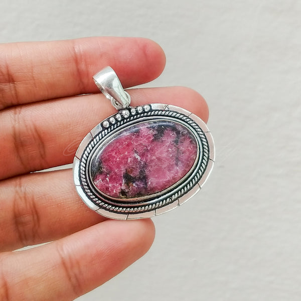 'Boho' Rhodonite 925 Solid Sterling Silver Pendant