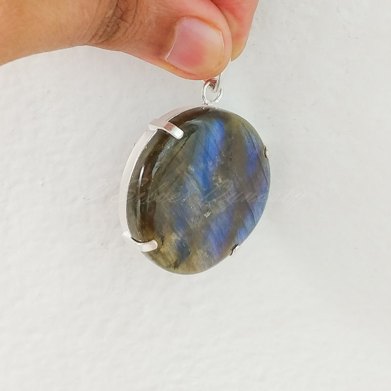 'Minimalist' Labradorite 925 Solid Sterling Silver Pendant