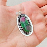 'Bohmin' Ruby Zoisite 925 Solid Sterling Silver Pendant