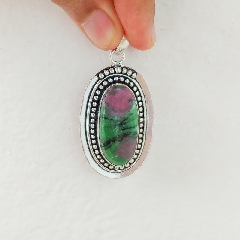 'Bohmin' Ruby Zoisite 925 Solid Sterling Silver Pendant