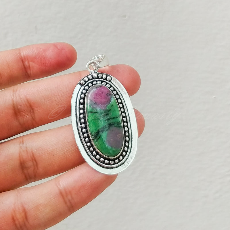 'Bohmin' Ruby Zoisite 925 Solid Sterling Silver Pendant