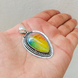 'Firework' Tricolor Druzy 925 Solid Sterling Silver Pendant