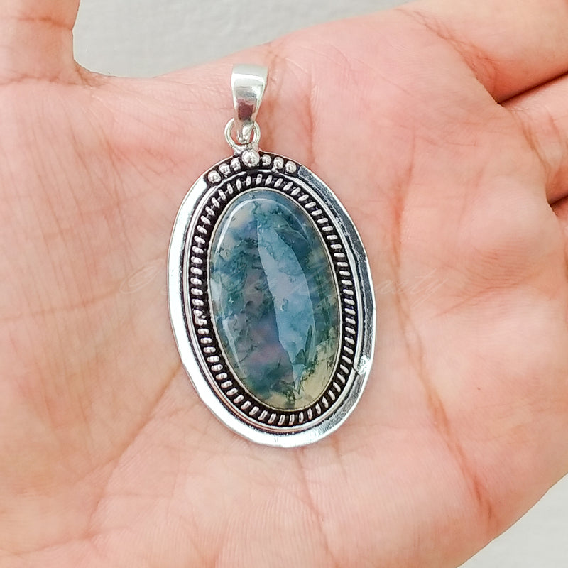 'Bohmin' Moss Agate 925 Solid Sterling Silver Pendant