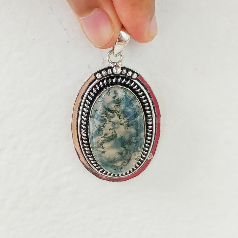 'Bohmin' Moss Agate 925 Solid Sterling Silver Pendant