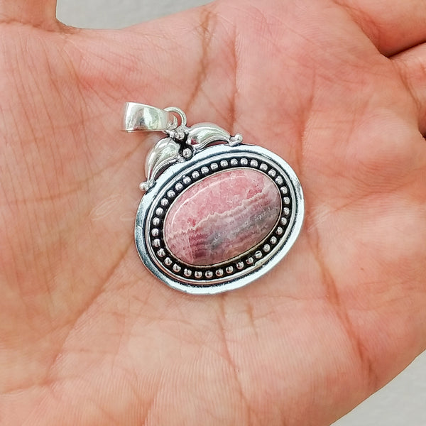 'Boho' Rhodochrosite 925 Solid Sterling Silver Pendant