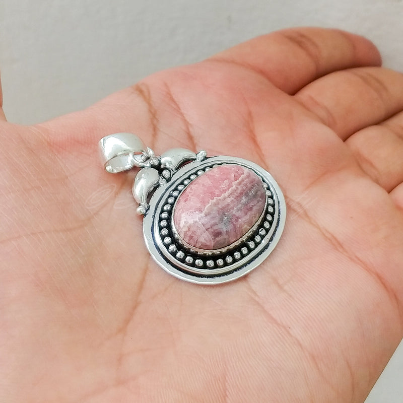 'Boho' Rhodochrosite 925 Solid Sterling Silver Pendant