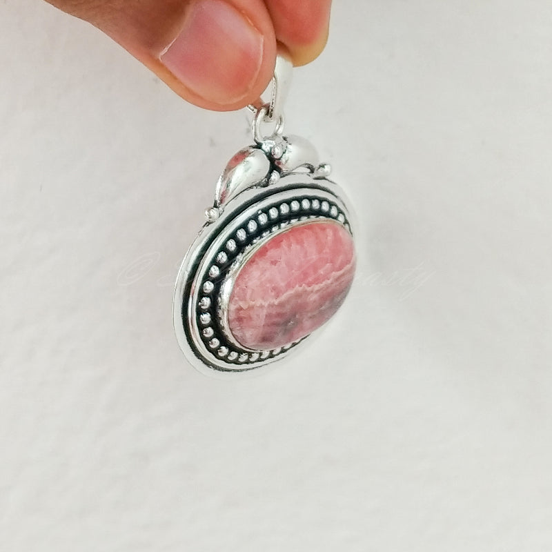 'Boho' Rhodochrosite 925 Solid Sterling Silver Pendant