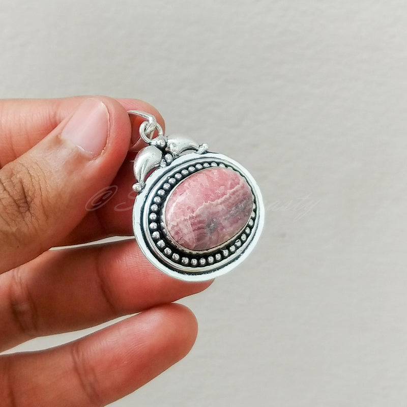 'Boho' Rhodochrosite 925 Solid Sterling Silver Pendant