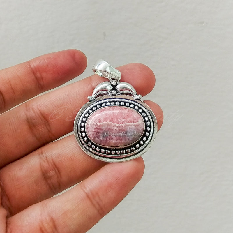 'Boho' Rhodochrosite 925 Solid Sterling Silver Pendant